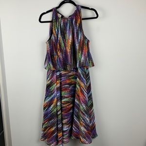 Maggy London Multicolor Blouson Dress Size 10 Beautiful!